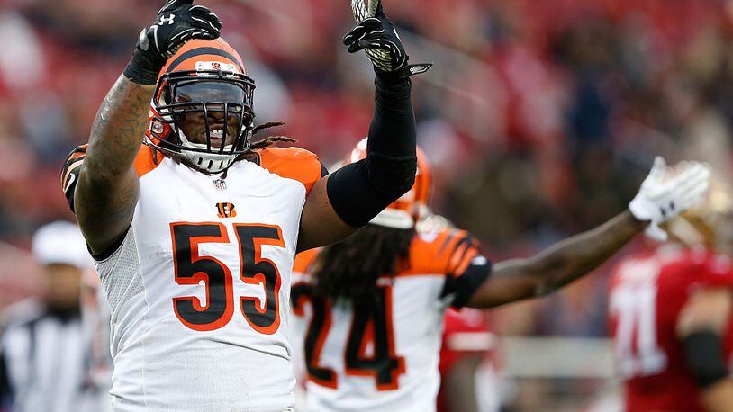 SANTA CLARA, CA - DECEMBER 20: Vontaze Burfict #55 of the Cincinnati Bengals reacts after a play during their NFL game against the San Francisco 49ers at Levi’s Stadium on December 20, 2015 in Santa Clara, California. (Photo by Ezra Shaw/Getty Images)