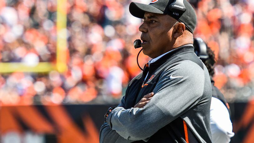 The Cincinnati Bengals head coach Marvin Lewis watches his team during their 20-0 loss to the Baltimore Ravens Sunday, Sept. 10, 2017, at Paul Brown Stadium in Cincinnati. NICK GRAHAM/STAFF