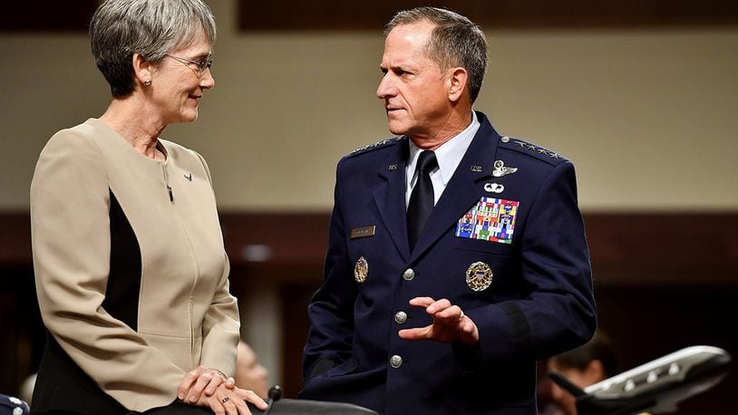 Secretary of the Air Force Heather Wilson and Air Force Chief of Staff Gen. David Goldfein prepare to testify before the Senate Armed Services Committee June 6, 2017, in Washington, D.C. AIR FORCE PHOTO