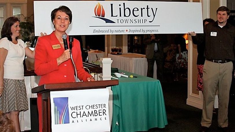 Liberty Township Trustee Christine Matacic recently announced she will not seek another four-year term. First elected in 2002, Matacic - seen here unveiling the township's logo in 2009 - has helped guide the once-rural community into one of the fastest growing townships in Ohio. (Provided Photo\Journal-News)