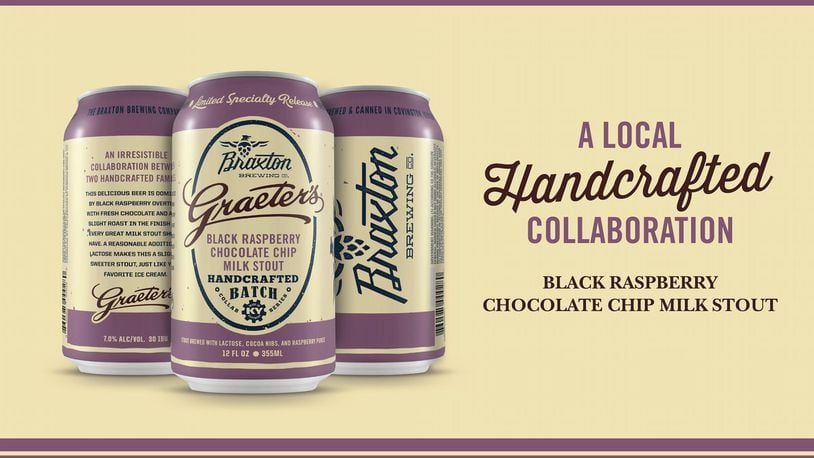 Graeter’s Ice Cream and Braxton Brewing Co. have joined forces to release Black Raspberry Chocolate Chip Milk Stout. The collaborative concoction will be introduced Feb. 3 at the Covington, Ky., brewery. The new brew will be available for purchase Feb. 6 at Kroger and independent area retailers in the greater Cincinnati, Dayton, Lexington and Louisville areas. CONTRIBUTED