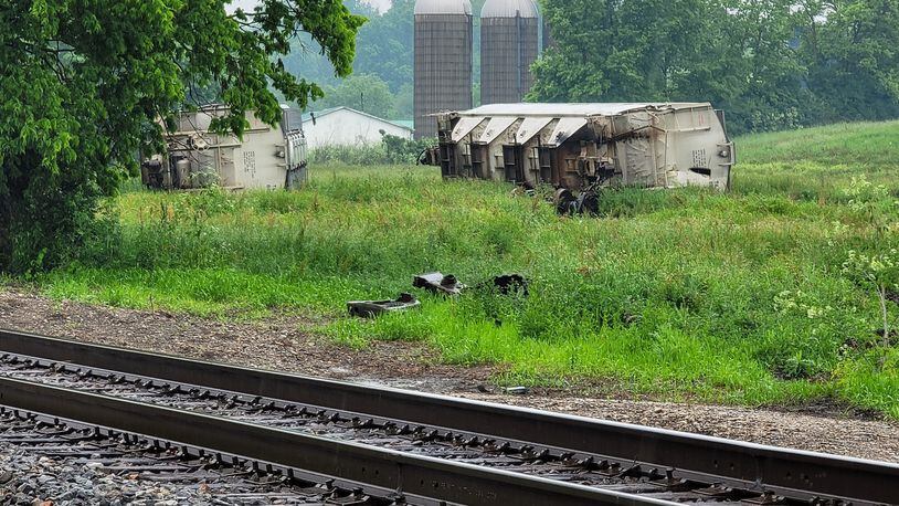 Workers have been in Wayne Twp. for a few weeks cleaning up wrecked railroad cars from a November Norfolk Southern Railroad derailment at U.S. 127. NICK GRAHAM / STAFF