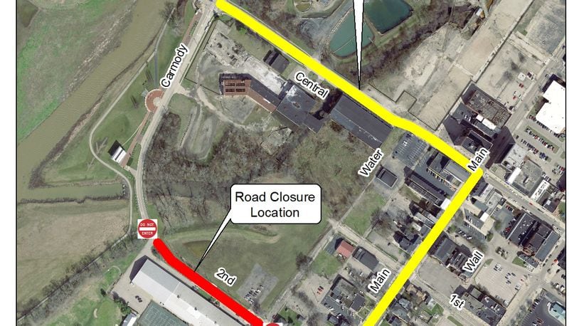 Local street closing and detour route. CONTRIBUTED/CITY OF MIDDLETOWN