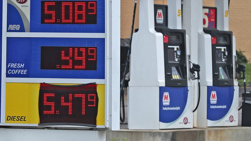 A gas station in Urbana with gas for $5.08 per gallon Tuesday, June 7, 2022. BILL LACKEY/STAFF