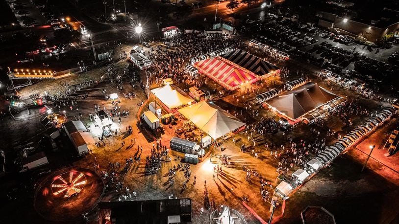 The Sacred Heart Festival in Fairfield runs from 6 p.m. to midnight today, 5 p.m. to midnight Saturday and 3 to 9 p.m. Sunday. This drone photo by Michael Peake, creative director at Michael's Pictures, shows the event in 2021 at the grounds at 400 Nilles Road. CONTRIBUTED/michaelspictures.net