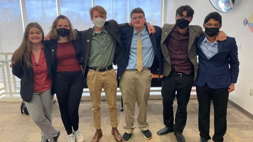 Members of the state champion Talawanda High School Mock Trial team are (from left) Julia Peter, Eliza Sullivan, Eliot Berberich, Alex Stenger, Shr-Shiang Moore and Muhammed Khan. CONTRIBUTED