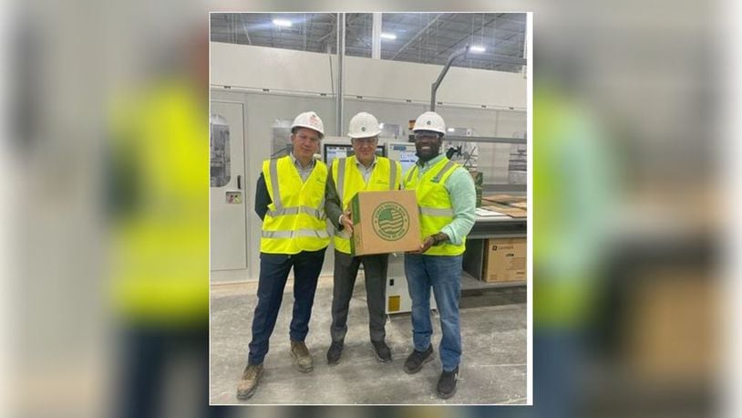 Saica, which makes cardboard boxes exclusively from recycled materials, is preparing to begin manufacturing many of them in April. The company recently performed a test run at its first North American facility in Hamilton. PROVIDED