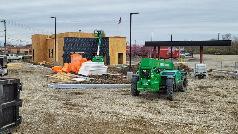 The Raising Cane's restaurant being built on Hamilton's West Side is targeted to open in late June, the company said. NICK GRAHAM/STAFF