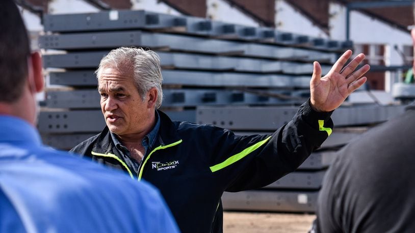Spooky Nook Sports founder Sam Beiler speaks during a tour of construction at Spooky Nook Sports Champion Mill Wednesday, June 17, 2020 in Hamilton. The multi-use sports and convention complex will have over a million square feet of space and is expected to be completed in December of 2021. NICK GRAHAM / STAFF