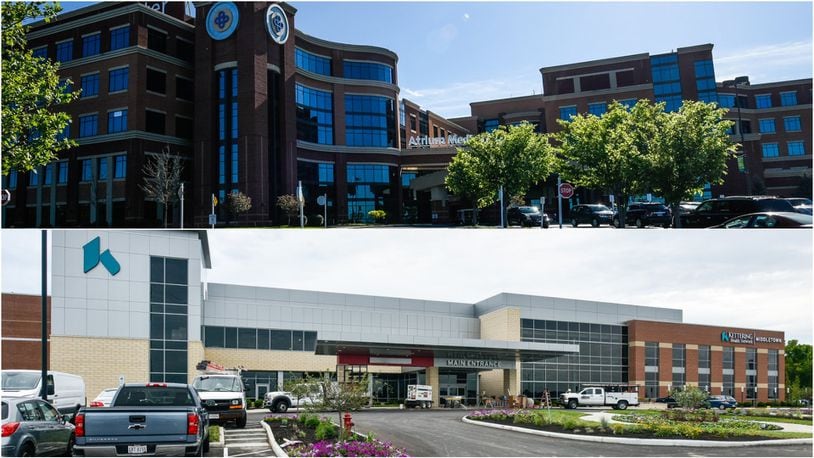 Premier Health’s Atrium Medical Center (top) and Kettering Health Network’s Middletown medical facility (bottom).
