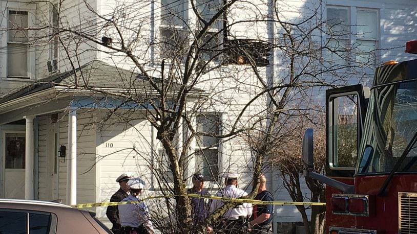 Fire and police in Hamilton responded to a home in the 100 block of North Seventh Street on a report that part of the building has collapsed. (Rick McCrabb/Staff)