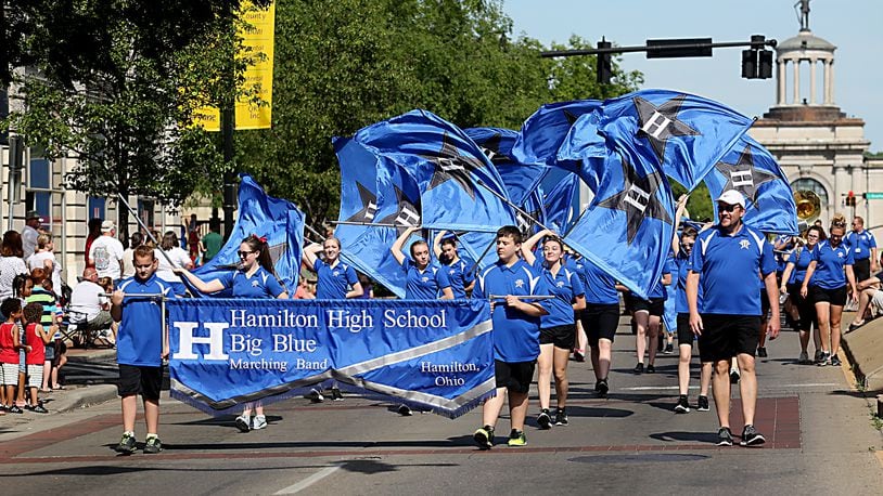 The Hamilton High School band marches during a previous Memorial Day parade in the city. FILE PHOTO