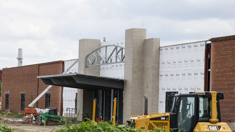 Construction continues on Spooky Nook Sports Champion Mill Monday, Aug. 15, 2022 in Hamilton. This entrance faces north and has a parking lot nearby. NICK GRAHAM/STAFF
