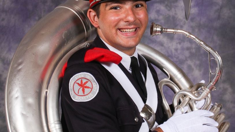 Former Fairfield High School band member Cyrus Aalaei — now a member of The Ohio State University Marching Band — will have the honor Saturday of dotting the “i” in the famed Script Ohio formation. CONTRIBUTED PHOTO