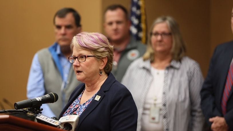 Jenny Bailer, commissioner of the Butler County General Health District, speaks at a news conference on Friday, March 13, 2020, after the first cases of coronavirus were confirmed in Butler County. GREG LYNCH / STAFF