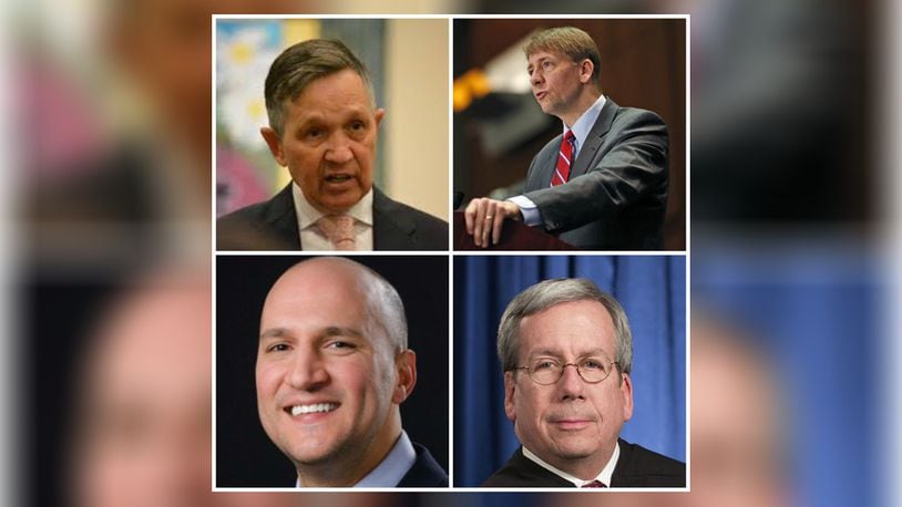Pictured are the four major Ohio Democratic gubernatorial candidates, from clockwise from left, former congressman Dennis Kucinich, former Ohio Attorney General Richard Cordray, Ohio Sen. Joe Schiavoni and former Ohio Supreme Court Justice Bill O’Neill. FILE PHOTOS