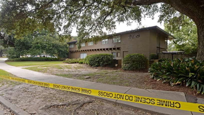 Louisiana State University Police are investigating a possible hazing incident at an on campus fraternity house, Phi Delta Theta, after a student was brought to the hospital overnight and later died, Thursday, Sept. 14, 2017, in Baton Rouge, La.  Phi Delta Theta has been suspended by the university and its national chapter, according to LSU president F. King Alexander. (Hilary Scheinuk/The Advocate via AP)