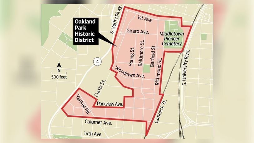 Map of boundaries for proposed Oakland Park Historic District.