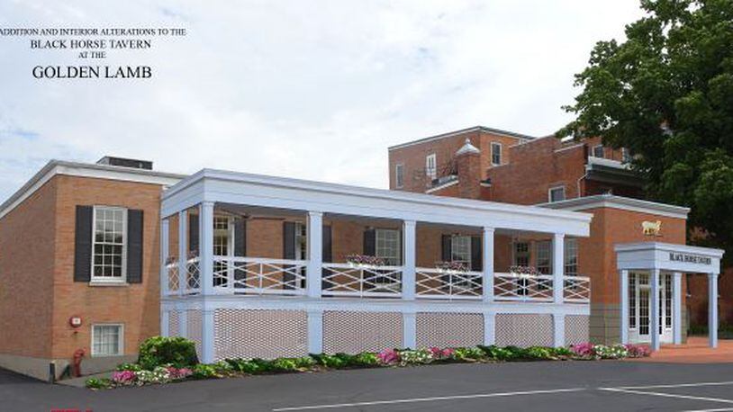 This a rendering of a change proposed to the side of the historic Golden Lamb Inn in Lebanon. A veranda, interior alterations and an exterior addition are proposed to the non-original 1964 portion of the Black Horse Inn part of the in downtown Lebanon.