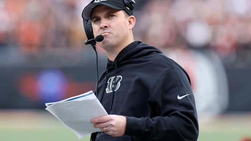 Minnesota Vikings head coach Zac Taylor watches from the sideline during the second half of an NFL football game against the Cincinnati Bengals, Saturday, Dec. 16, 2023, in Cincinnati. (AP Photo/Jay LaPrete)