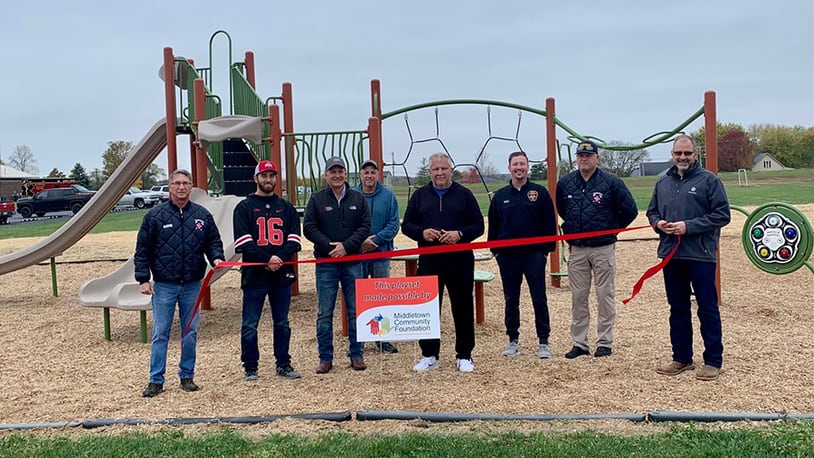 The new playground at the Madison Twp. Park was recently dedicated. It was purchased with a $25,000 grant from the Middletown Community Foundation and $25,000 from the township's park fund. SUBMITTED PHOTO