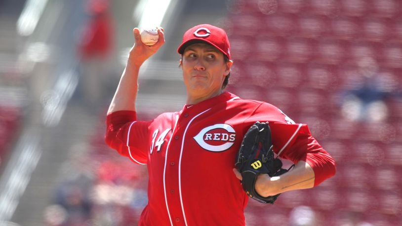 Reds starter Homer Bailey pitches against the Braves on Thursday, April 26, 2018, at Great American Ball Park in Cincinnati. David Jablonski/Staff