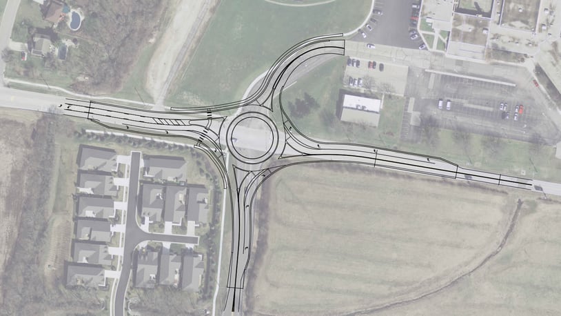 One of the latest roundabouts is coming to the entrance area of Lakota West Freshman School, in part to help ease school traffic crowding. CONTRIBUTED