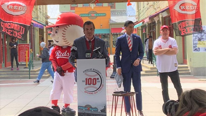Reds President Phil Castellini speaks at the Findlay Market Opening Day Parade press conference. WCPO
