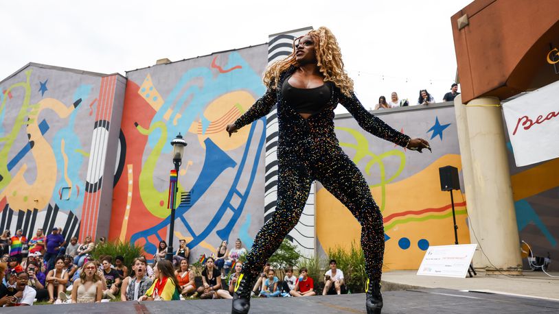 Natalia Milian performs on stage during the drag show at Governors Square for the 5th annual Middletown Pride celebration Friday, June 23 2023. NICK GRAHAM/STAFF