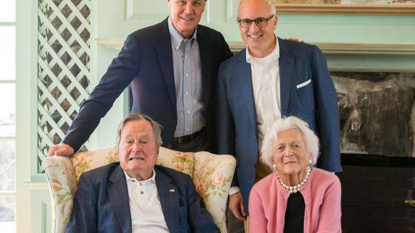 Eric Tanenblatt, top right, and Sen. David Perdue stood behind George and Barbara Bush in Kennebunkport, Maine.
