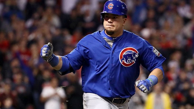 CLEVELAND, OH - NOVEMBER 02: Kyle Schwarber #12 of the Chicago Cubs singles in the 10th inning against the Cleveland Indians in Game Seven of the 2016 World Series at Progressive Field on November 2, 2016 in Cleveland, Ohio. (Photo by Ezra Shaw/Getty Images)