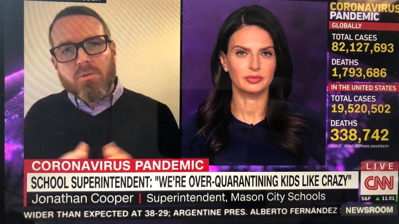 Mason Schools Superintendent Jonathan Cooper has become a national media voice advocating for less quarantining of students during the coronavirus pandemic. Cooper this week was featured on CNN TV and in an article by the Wall Street Journal. (Provided Photo\Journal-News)