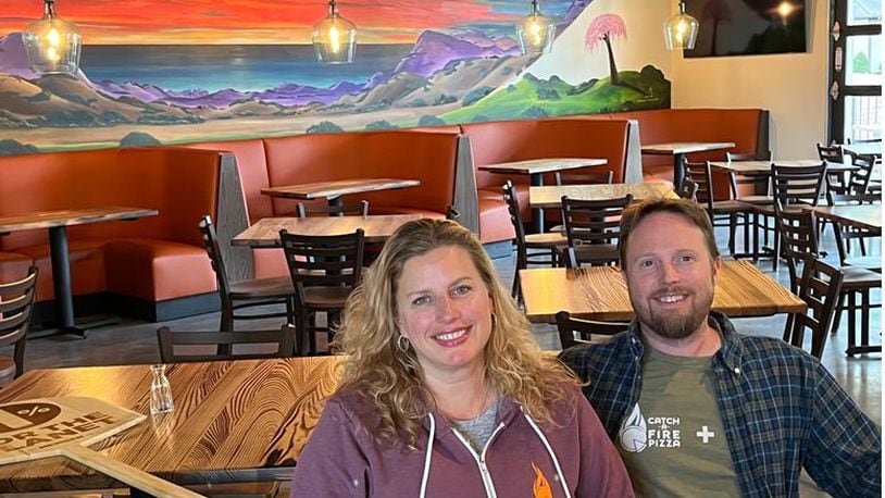 Melissa and Jeff Ledford are the owners of the Catch-A-Pizza location in the 511 North Broadway development in Lebanon.  This will be their third location in greater Cincinnati. ED RICHTER/STAFF