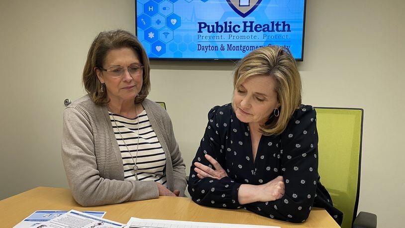 Pictured working in early March, Joyce Close, supervisor, Bureau of Communicable Disease, left, and Mary Proctor, Public Health nurse coordinator, right, are among health workers tracing contacts of people who have the novel coronavirus. CONTRIBUTED