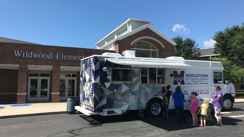 In 2016 Lakota Schools was the first district to mobilize its summer, free lunch program using converted school buses to deliver food to low-income school families at various locations around the district. Middletown Schools soon followed with their own "Middie Meal Machine" food truck. The free meal program in Middletown is expected to be even busier this summer as school families are impacted by rising food prices brought on by cost inflation. (Contributed Photo\Journal-News)