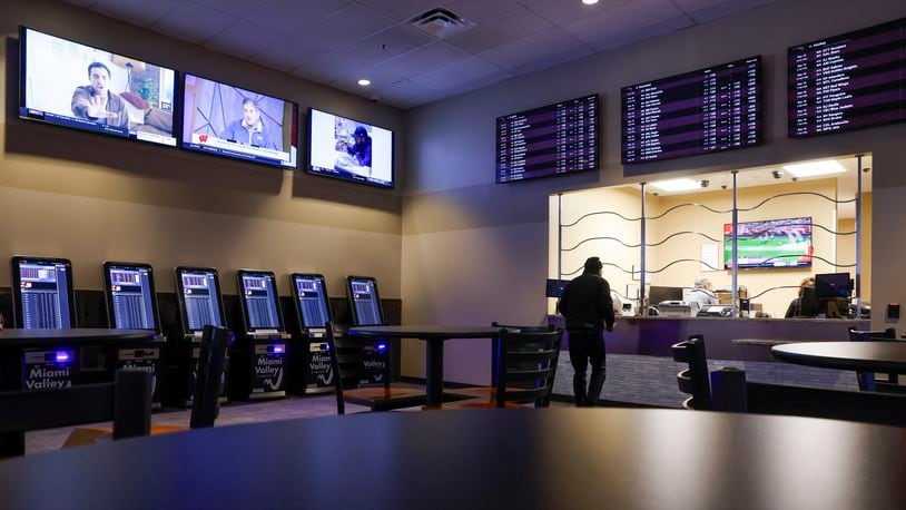 Kiosks are ready for use in the sports betting area Friday, Dec. 15, 2023 at Miami Valley Gaming on Ohio 63 in Warren County. NICK GRAHAM/STAFF