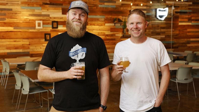 Wes Heupel, with N.E.W. Ales Brewing, left, and Jeremy Loukinas, with Steel City Pizza, are opening in the same building on Manchester Avenue in Middletown. N.E.W. Ales Brewing moved from their original location on 1st Ave.  and Steel City Pizza is opening their first location. NICK GRAHAM/STAFF
