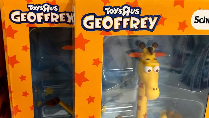 A Geoffrey toy is is displayed inside of a Toys R' Us store on September 19, 2017.