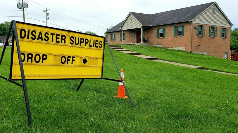 The Madison Twp. fire station at the corner of Ohio 122 and Mosiman Road is taking items to be donated to Dayton tornado victims. NICK GRAHAM/STAFF