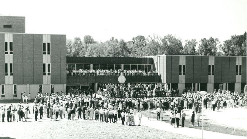 This photograph of the Miami University Middletown dedication ceremony was taken from the quad, along the side of Johnston Hall. CONTRIBUTED
