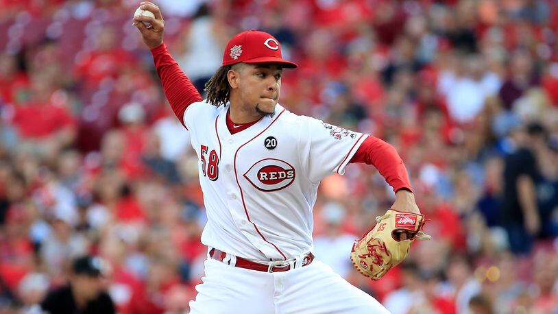CINCINNATI, OHIO - AUGUST 05:   Luis Castillo #58 of the Cincinnati Reds throws a pitch against the Los Angeles Angels of Anaheim at Great American Ball Park on August 05, 2019 in Cincinnati, Ohio. (Photo by Andy Lyons/Getty Images)