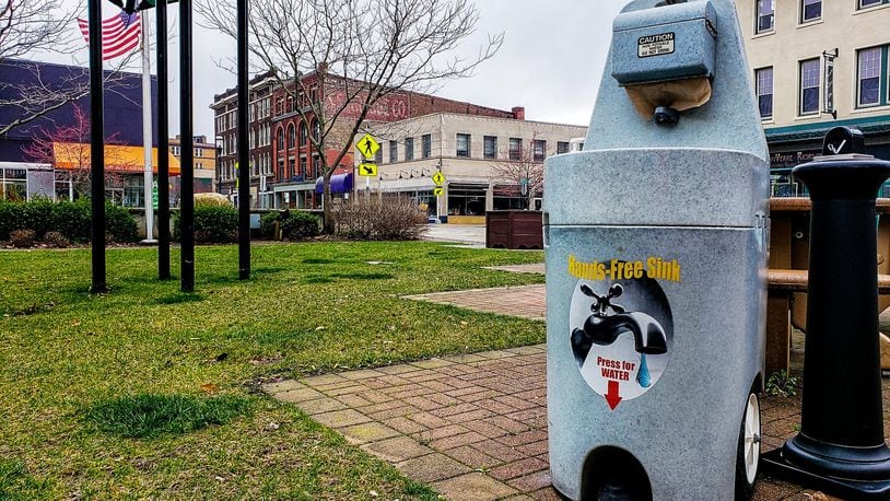The city of Middletown has placed hand washing stations at several locations around the city, including Smith Park, Bicentennial Commons and Governor’s Square. NICK GRAHAM / STAFF