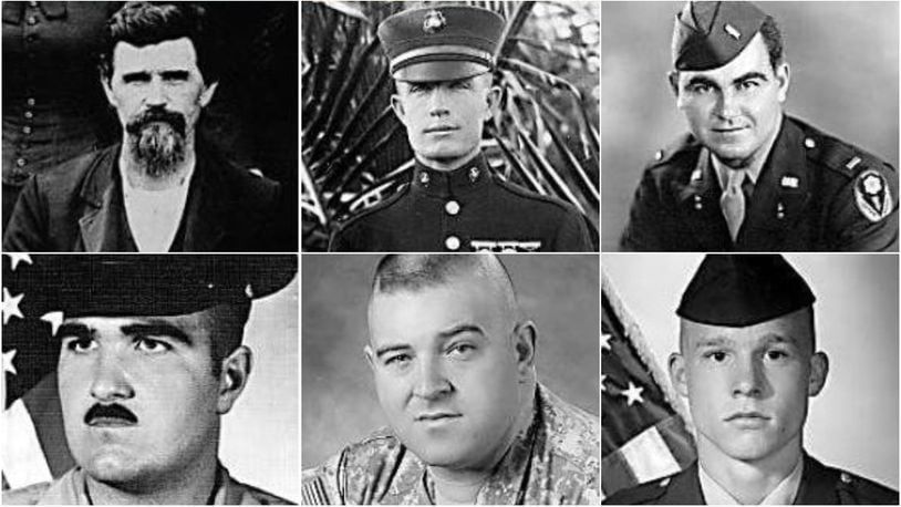 Many members of Butler County Sheriff Richard Jones' family have services in the military. A sampling, clockwise from top left: Second great-grandfather Hardin Wilson, grandfather Lester Wilson, father Dillard Jones, Sheriff Richard K. Jones, son Richard K. Jones, Jr., son-in-law Joseph E. Buschelman.