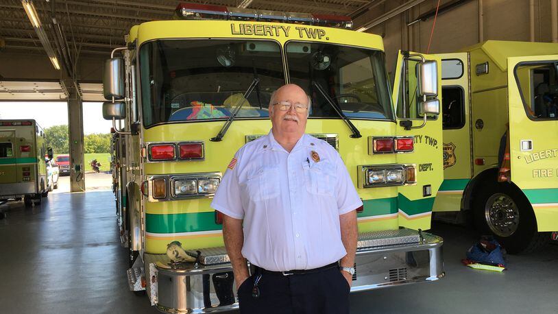 Liberty Twp. Fire Chief Paul Stumpf in front of the township’s fire headquarters on Princeton Glendale Road.