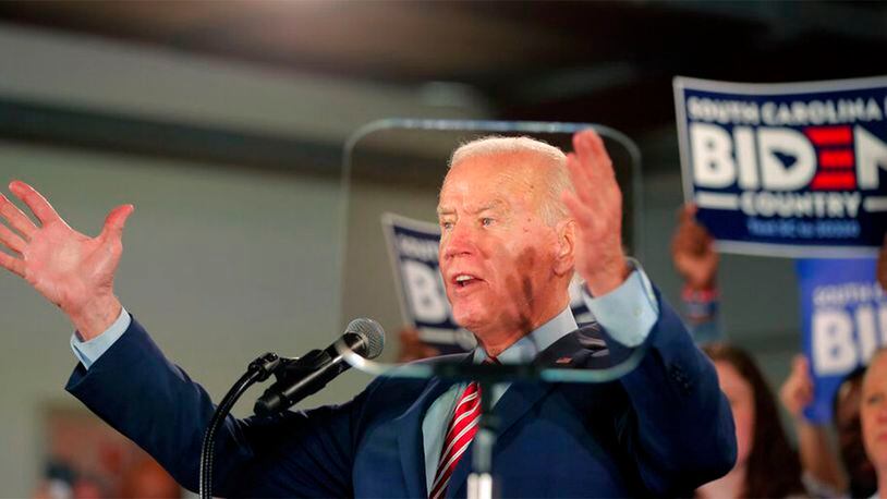 Democratic presidential candidate former Vice President Joe Biden speaks at a campaign event in Columbia, S.C., Tuesday, Feb. 11, 2020.