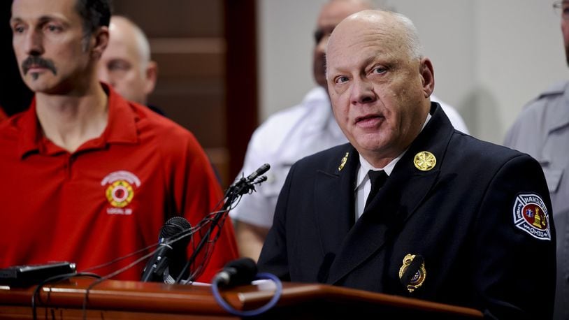 Hamilton Fire Chief Steve Dawson. who now is retiring, spoke during one of the Hamilton Fire Department’s darkest moments, the death of Hamilton firefighter Patrick Wolterman. He was killed by injuries sustained during a December, 2015, arson fire on Pater Avenue. It was the first Hamilton fire death in the line of dury since 1971. NICK GRAHAM/STAFF