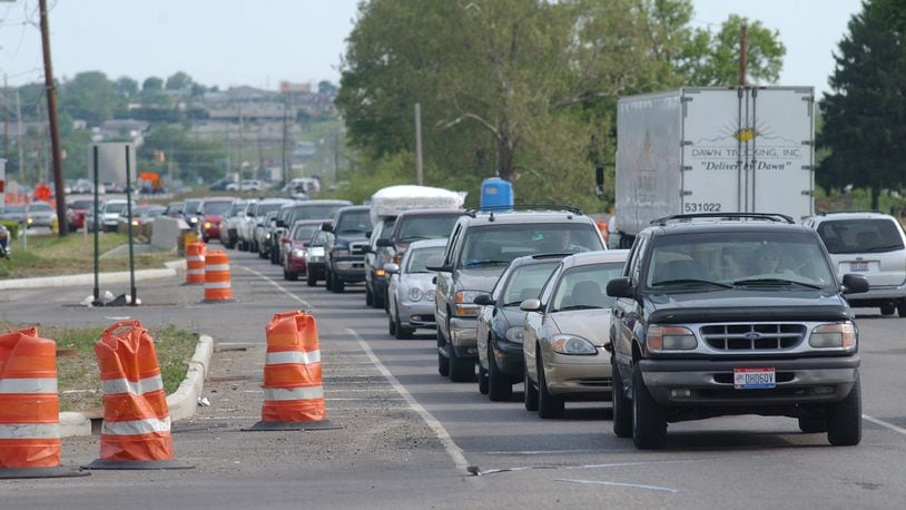 Cars can be seen lined up on Ohio 747 south from Smith Road during an evening commute. STAFF FILE PHOTO