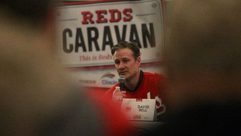 Reds manager David Bell appears on the North Tour of the Reds Caravan on Thursday, Jan. 16, 2020, at Polaris Fashion Place in Columbus. David Jablonski/Staff
