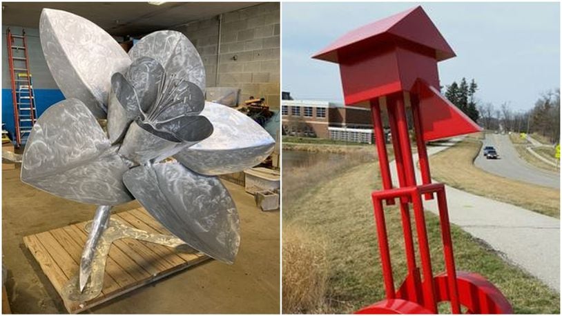 The sculptures called A Forest Treasure (left) and Bird House will be installed in Hamilton’s Rotary Park downtown. PROVIDED