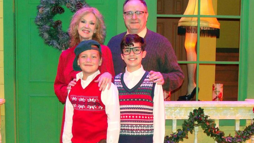 (clockwise) John Dorney (The Old Man), Sam Kingrey (Ralphie), Jax Heritage (Randy) and Karie-Lee Sutherland (Mother) in La Comedia Dinner Theatre's production of "A Christmas Story."